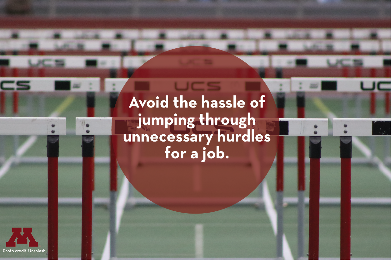 Hurdles with text: avoid jumping through hurdles for a job