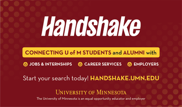 Student business card preview: Handshake connects students and alumni with jobs and internships, career services, and employers.